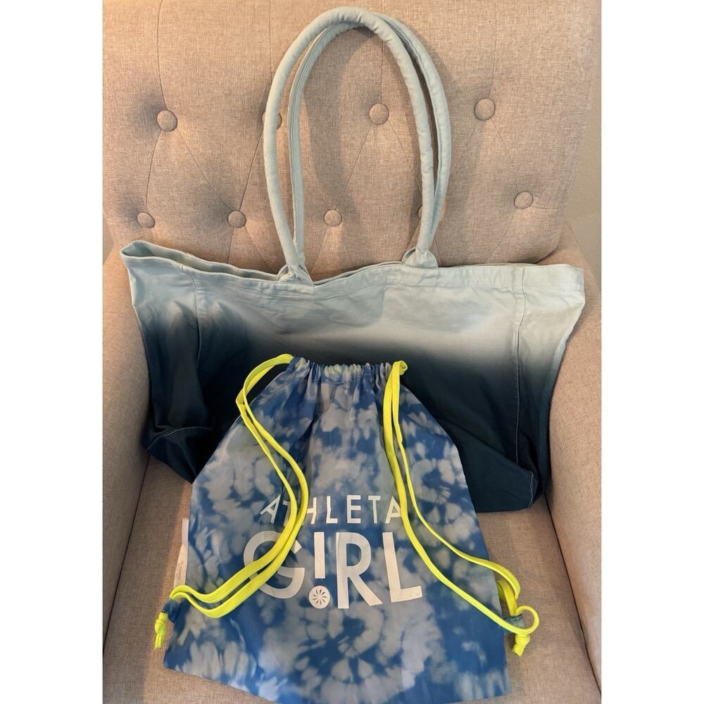 Athleta Gym Bag Blue Ombre White Canvas/Girl Drawstring Bag - Picture 6 of 6